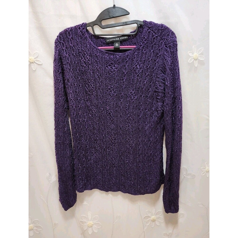 Josephine Chaus Purple Cable Knit Crew Neck Sweater